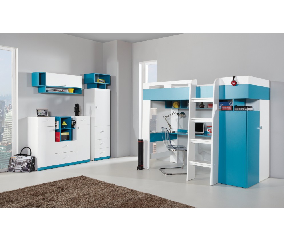 Komoda Kamaro 120 2D4SZ Biały Lux/ Turkus