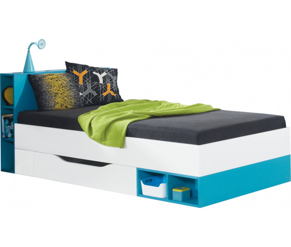 Łóżko Kamaro 90 Biały Lux/ Turkus