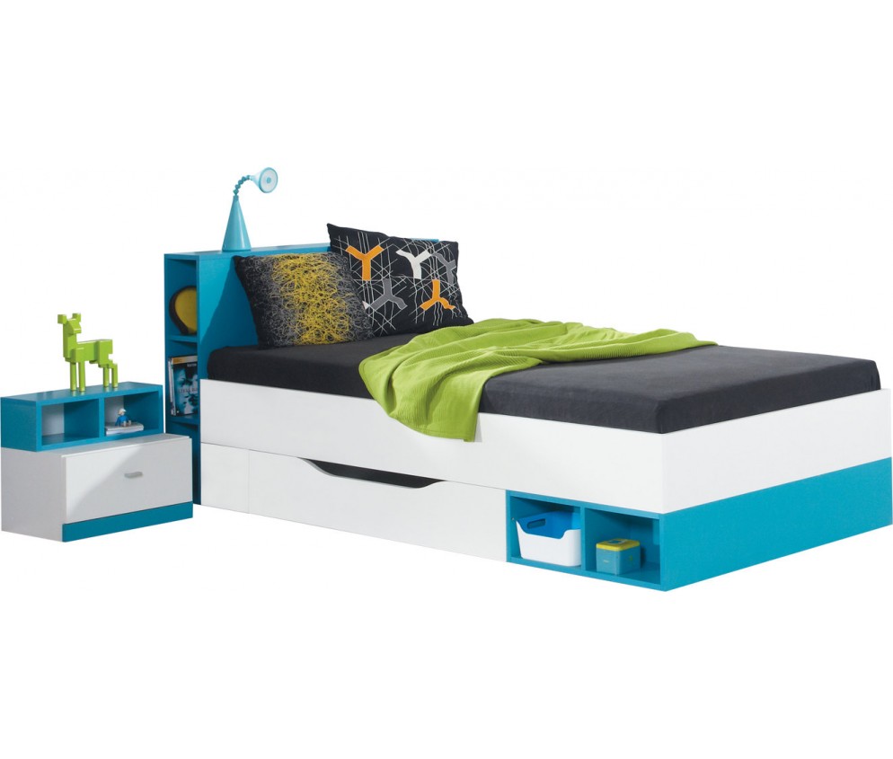 Łóżko Kamaro 90 Biały Lux/ Turkus