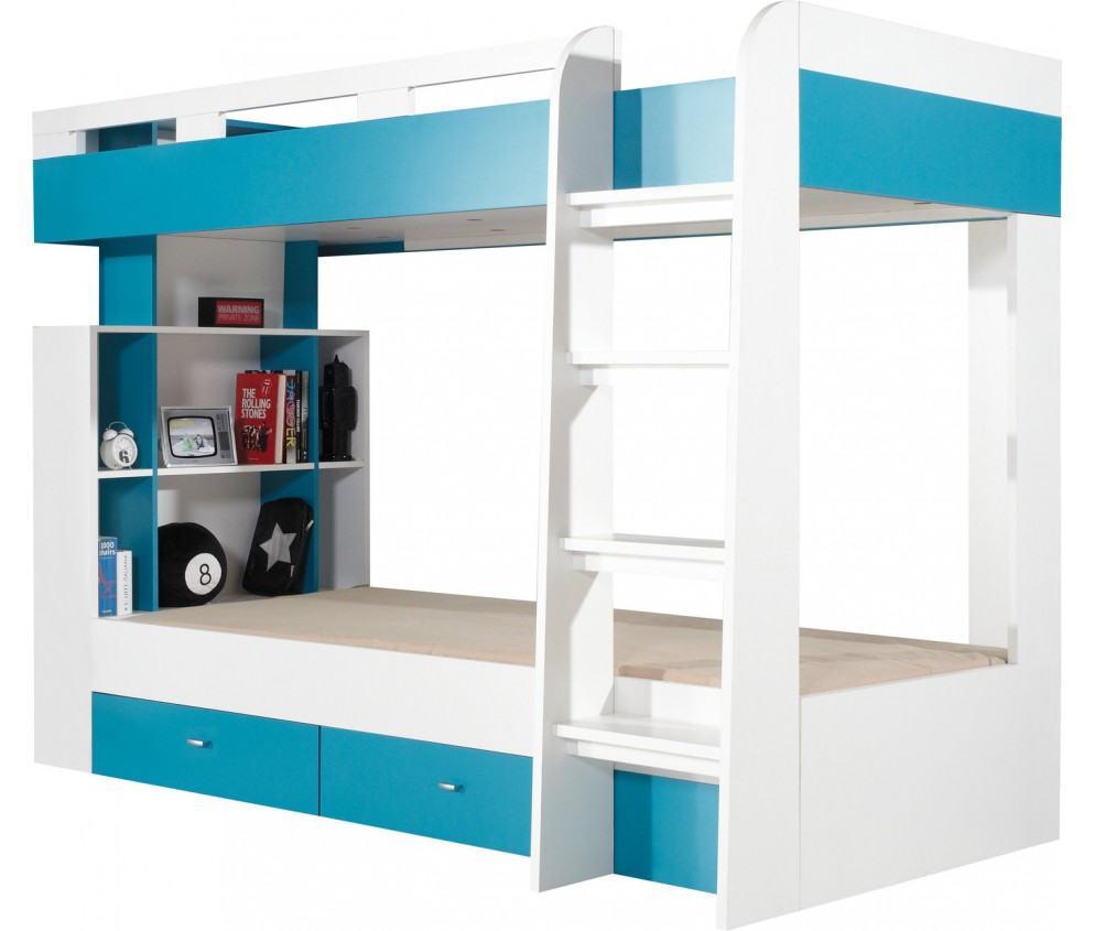Łóżko piętrowe Kamaro 90 Biały Lux/ Turkus