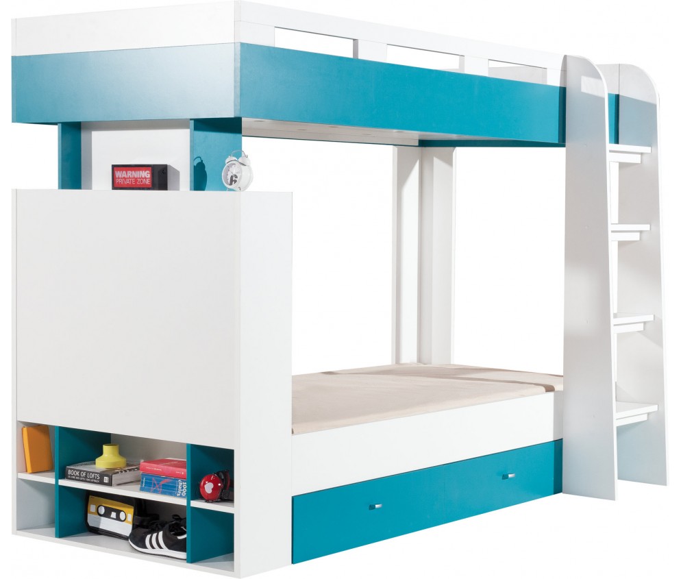 Łóżko piętrowe Kamaro 90 Biały Lux/ Turkus