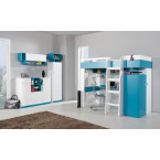 Łóżko piętrowe i biurko Kamaro 90 Biały Lux/ Turkus