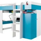 Łóżko piętrowe i biurko Kamaro 90 Biały Lux/ Turkus