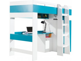 Łóżko piętrowe i biurko Kamaro 90 Biały Lux/ Turkus