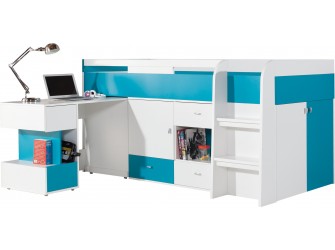 Łóżko 90 i biurko Kamaro Biały Lux/ Turkus