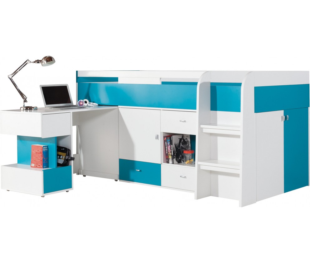 Łóżko 90 i biurko Kamaro Biały Lux/ Turkus