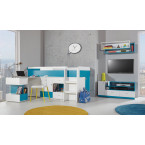 Łóżko 90 i biurko Kamaro Biały Lux/ Turkus
