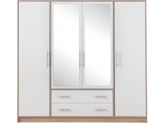 Szafa Simon 200 4D4SZ Dąb Sonoma/Biały Lux z lustrem