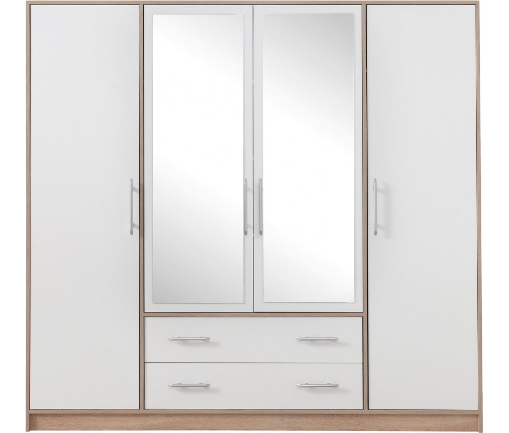 Szafa Simon 200 4D4SZ Dąb Sonoma/Biały Lux z lustrem