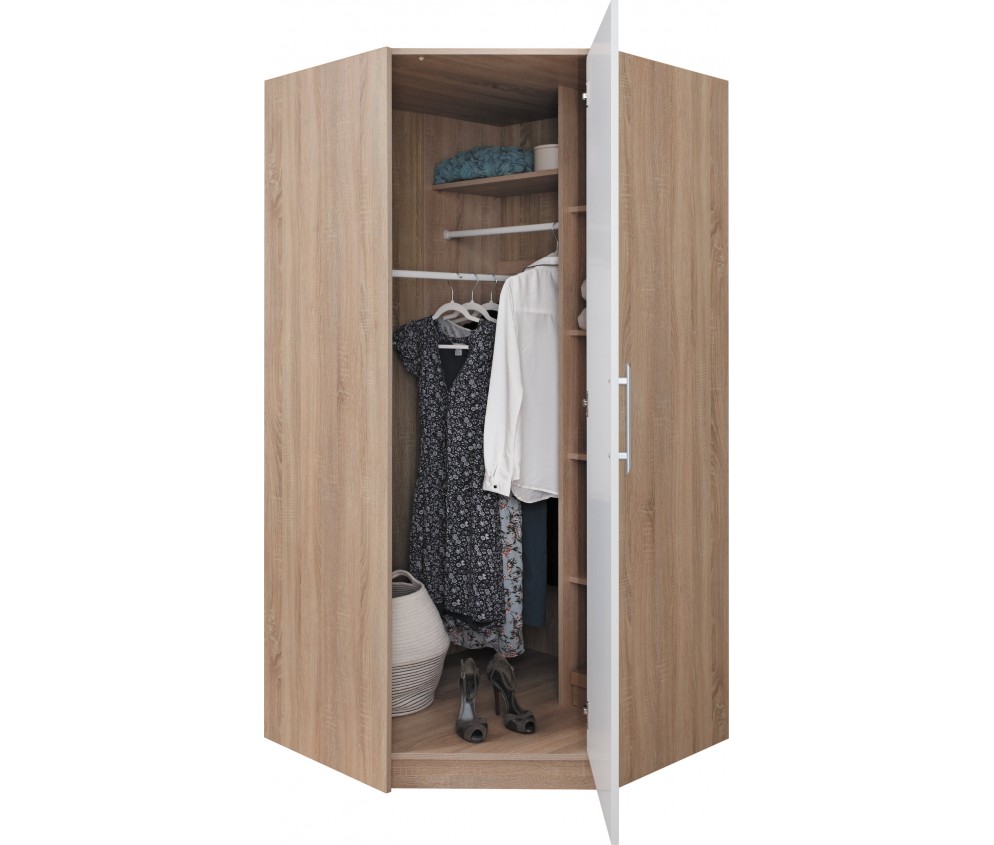 Szafa Simon 95  Dąb Sonoma/Biały Lux narożna prawa/lewa