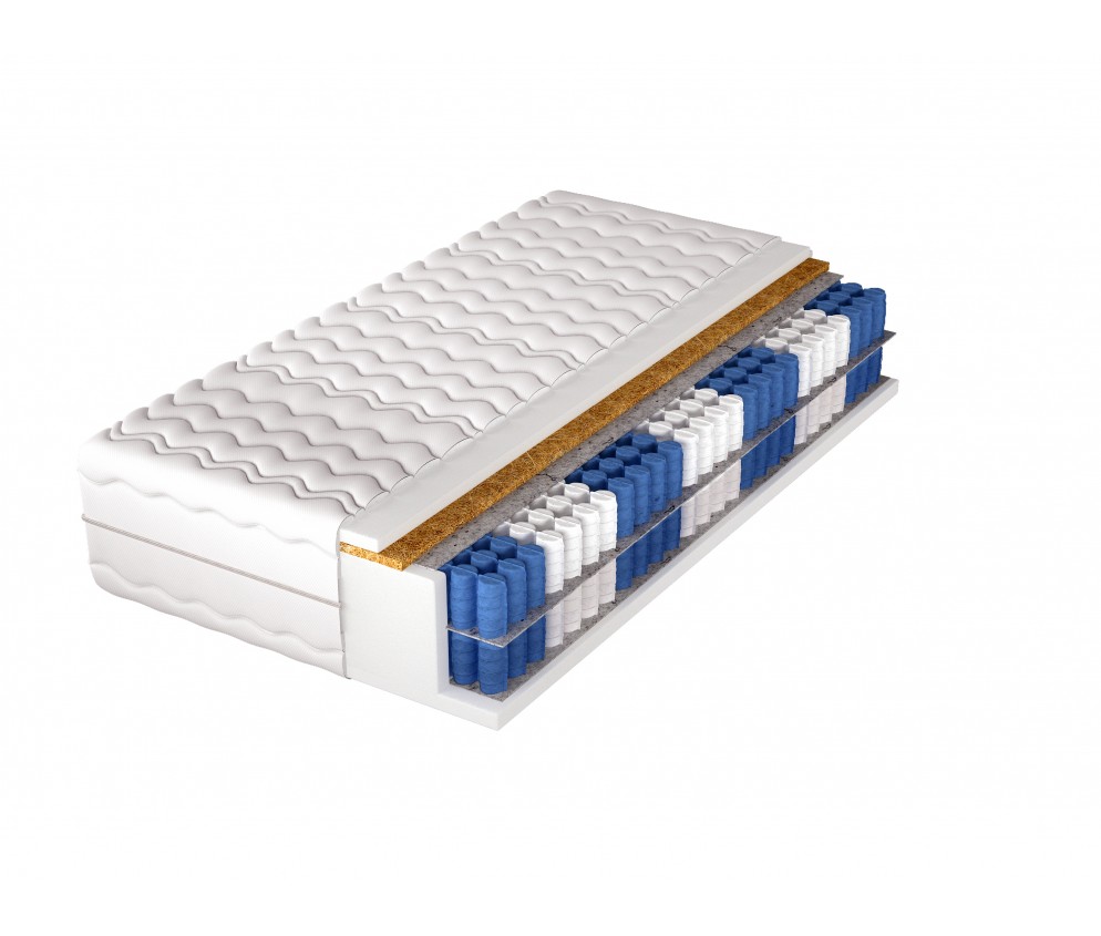 Materac Mara H3/H5 średnio twardy/twardy, dwustronny, 7 stref, kokos, sprężyny kieszeniowe