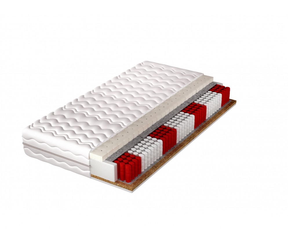 Materac Goldi H3/H5 średnio twardy/twardy, dwustronny, 7 stref, sprężyny kieszeniowe, kokos, latex