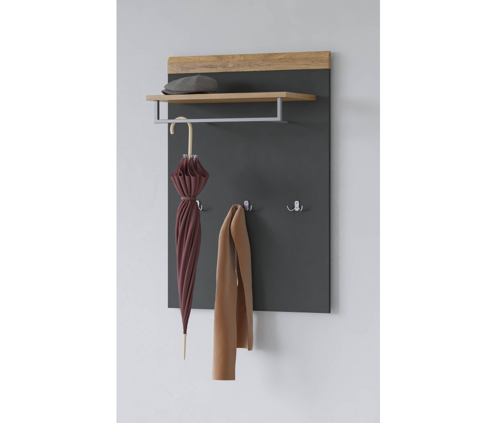 Panel z wieszakami Tamariso 83 Antracyt Połysk/dąb Grandson