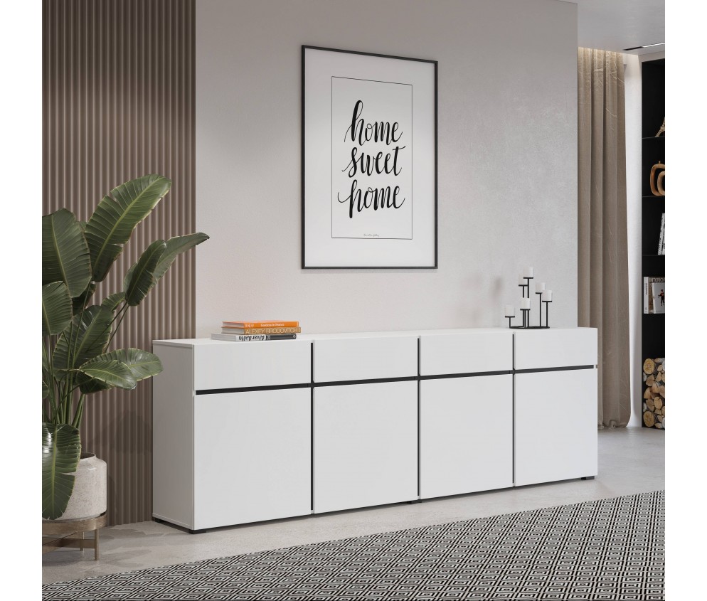 Komoda 4D4S Coma 225 biały/czarny