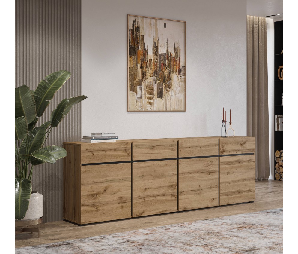 Komoda 4D4S Coma 225 dąb wotan/czarny