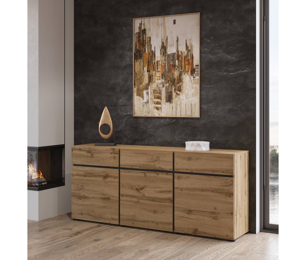 Komoda Coma 3D3S 180 dąb wotan/czarny