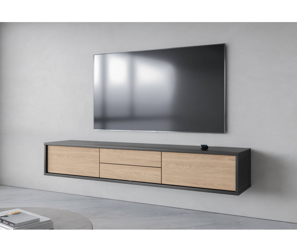 Szafka RTV Lolly 180 2D2SZ antracyt/dąb olejowany