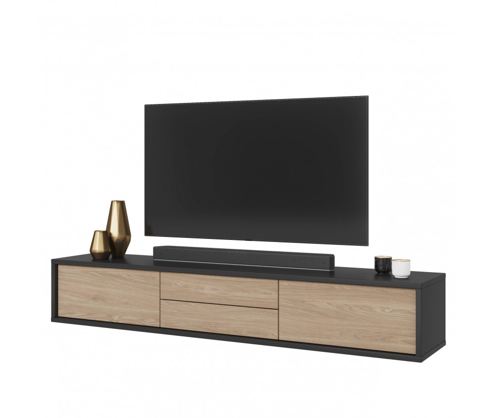 Szafka RTV Lolly 180 2D2SZ antracyt/dąb olejowany