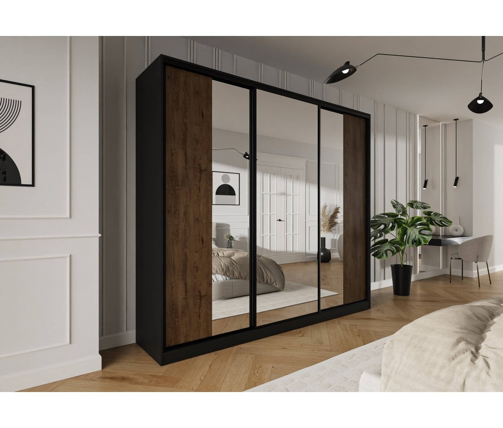 Szafa przesuwna Trend 5 250 Czarny mat + Dąb Lefkas