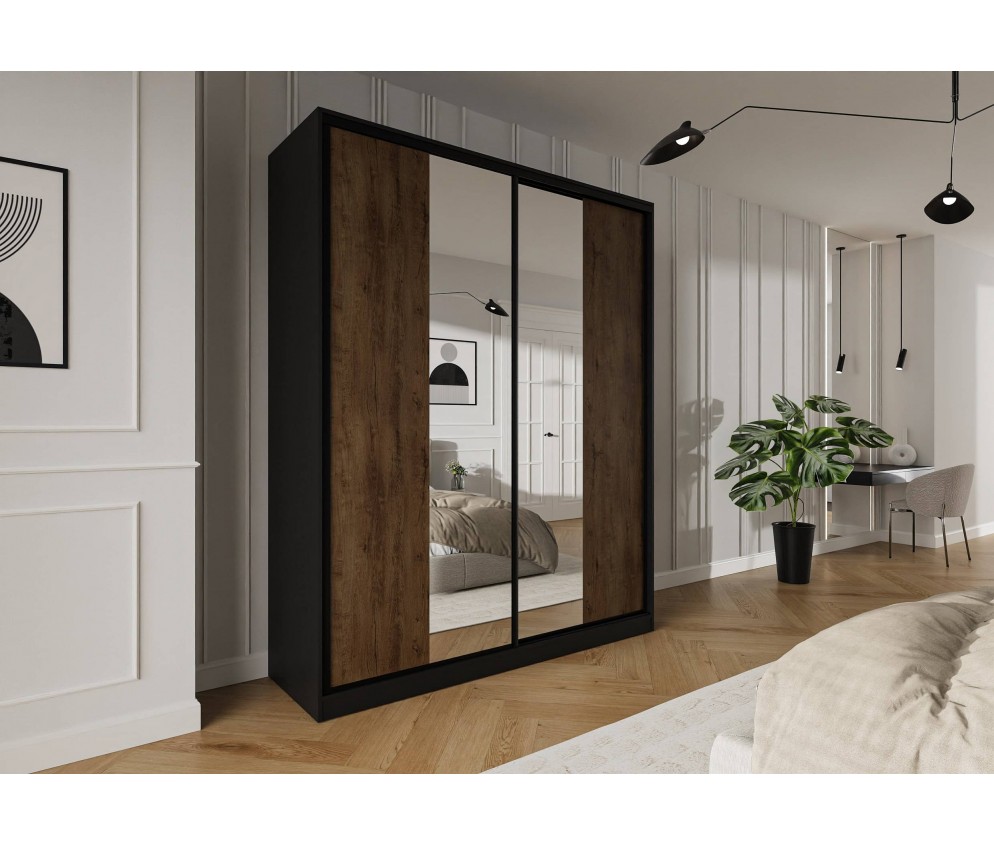 Szafa przesuwna Trend 5 200 Czarny mat + Dąb Lefkas