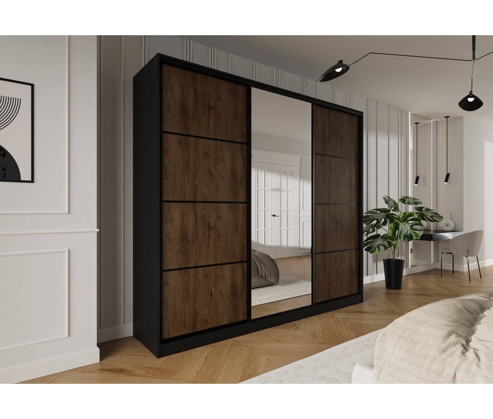 Szafa przesuwna Trend 6 275 Czarny mat + Dąb Lefkas