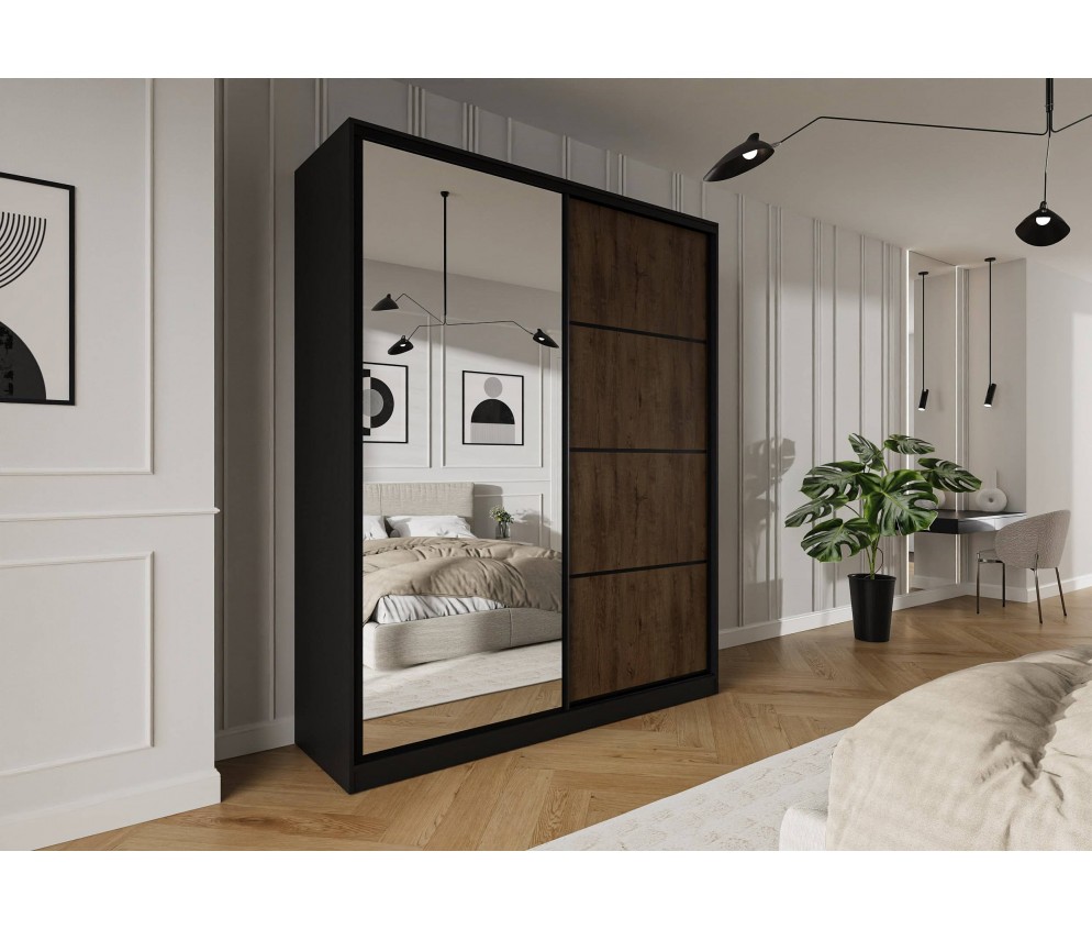 Szafa przesuwna Trend 6 180 Czarny mat + Dąb Lefkas