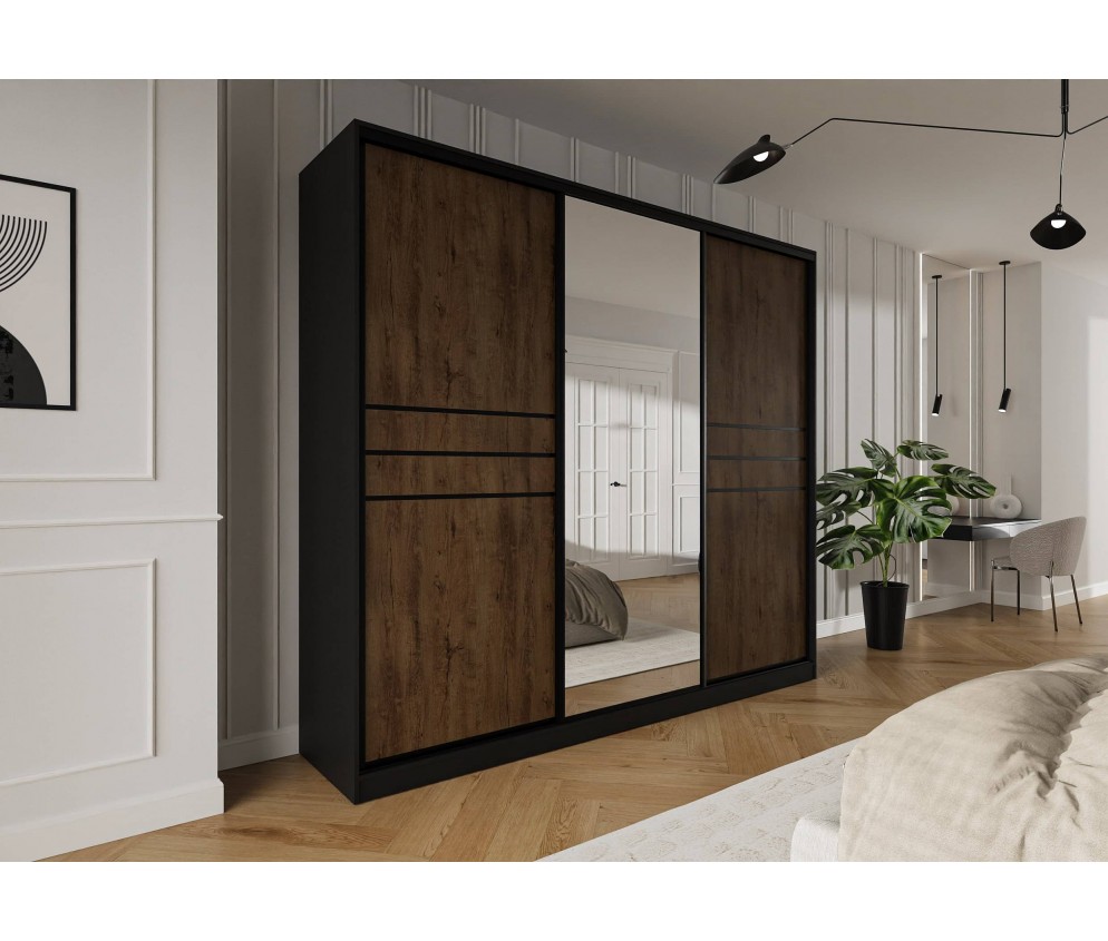 Szafa przesuwna Trend 9 275 Czarny mat + Dąb Lefkas