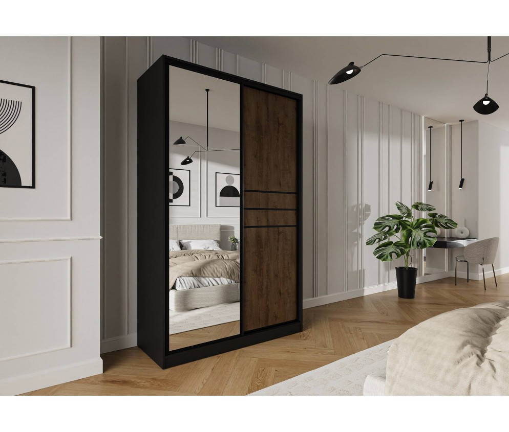 Szafa przesuwna Trend 9 150 Czarny mat + Dąb Lefkas