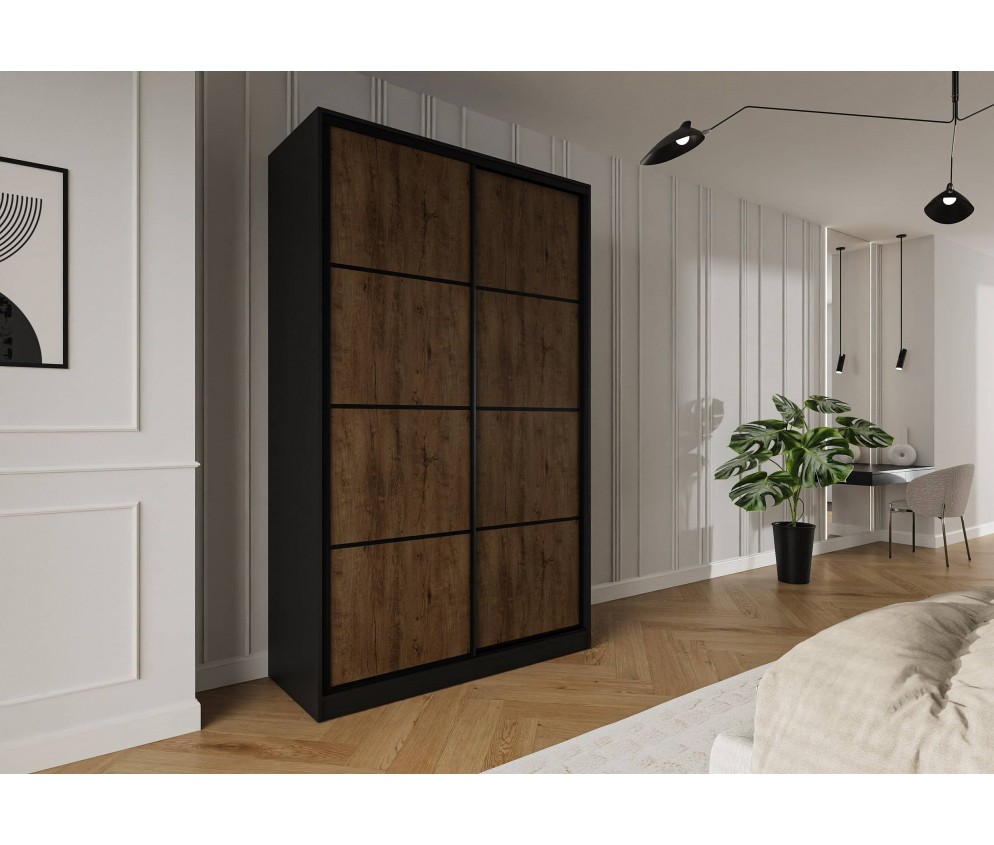 Szafa przesuwna Trend 3 150 Czarny mat + Dąb Lefkas