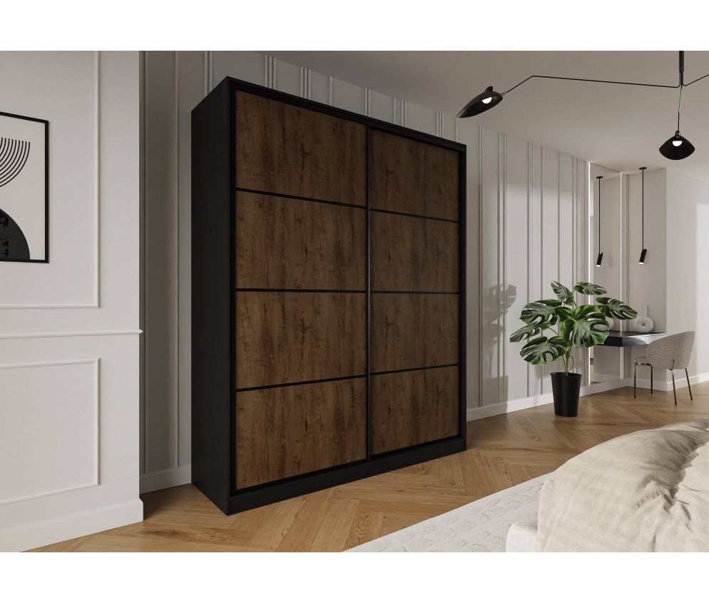 Szafa przesuwna Trend 3 180 Czarny mat + Dąb Lefkas