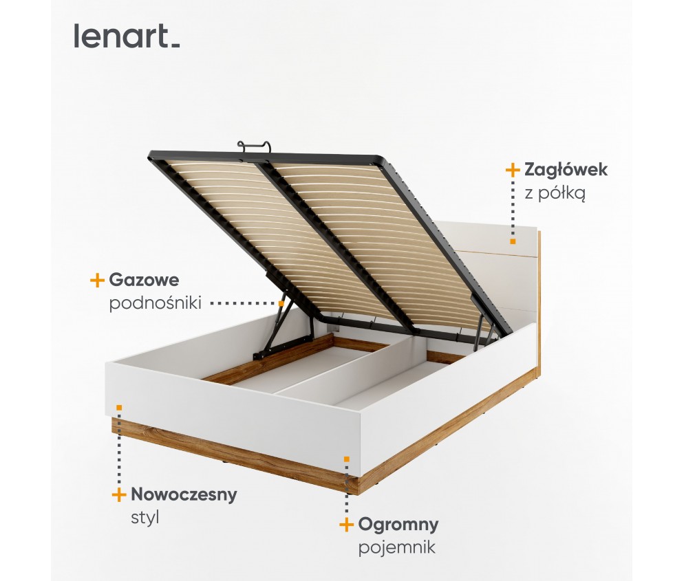 Łóżko z pojemnikiem i oświetleniem DENTRO DT-02 (180)