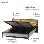 Łóżko z pojemnikiem z oświetleniem GRIS GS-02 180