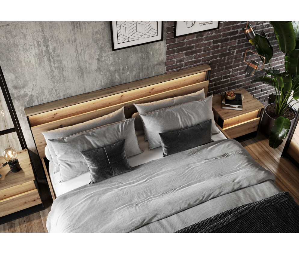 Łóżko z pojemnikiem i oświetleniem QUANT SYPIALNIA QS-02 (160)