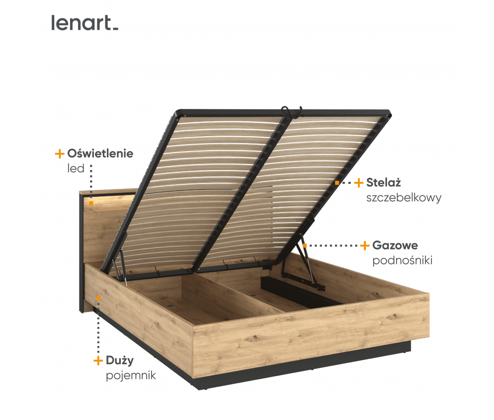 Łóżko z pojemnikiem i oświetleniem QUANT SYPIALNIA QS-02 (160)