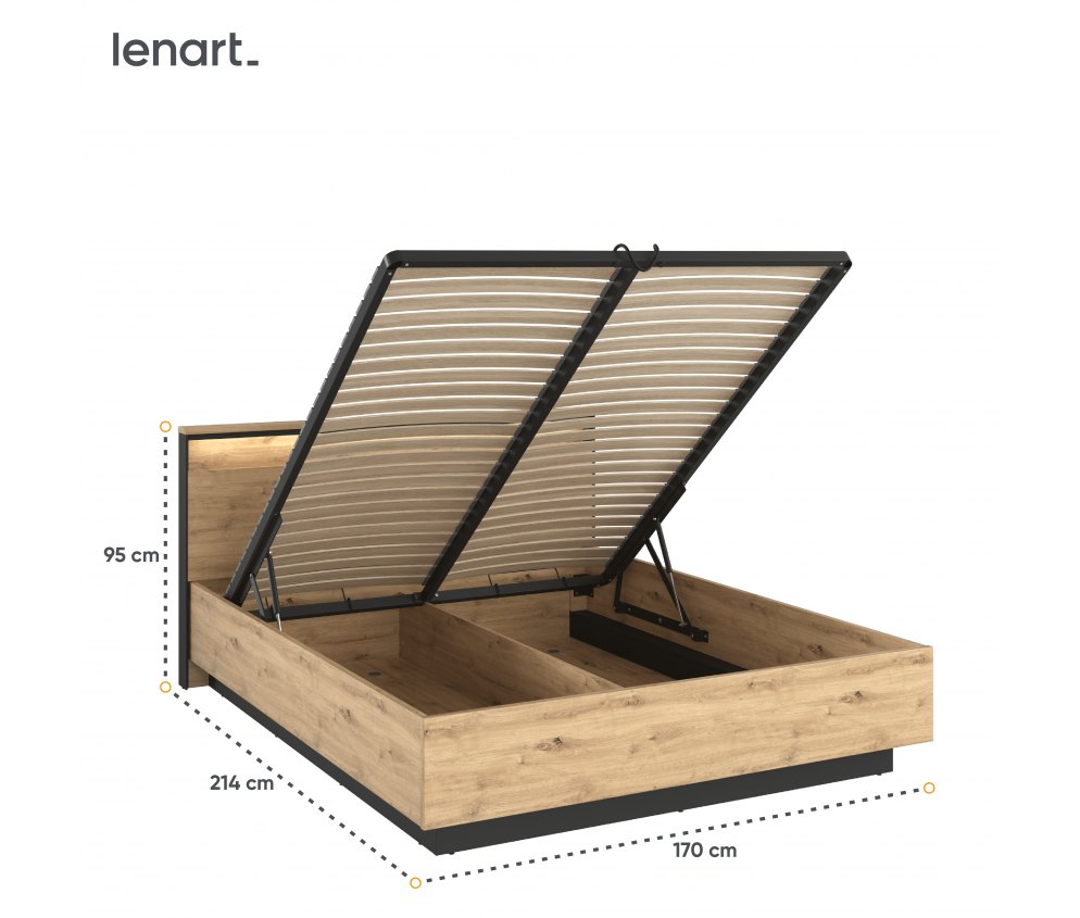 Łóżko z pojemnikiem i oświetleniem QUANT SYPIALNIA QS-02 (160)