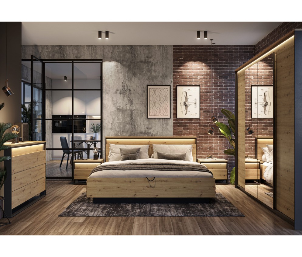 Łóżko z pojemnikiem i oświetleniem QUANT SYPIALNIA QS-02 (160)