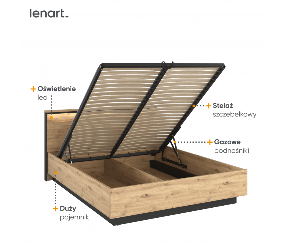 Łóżko z pojemnikiem i oświetleniem SYPIALNIA QUANT QS-02 (180)
