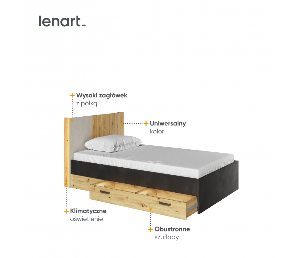 Łóżko 120 ze stelażem z oświetleniem QUBIC QB-11