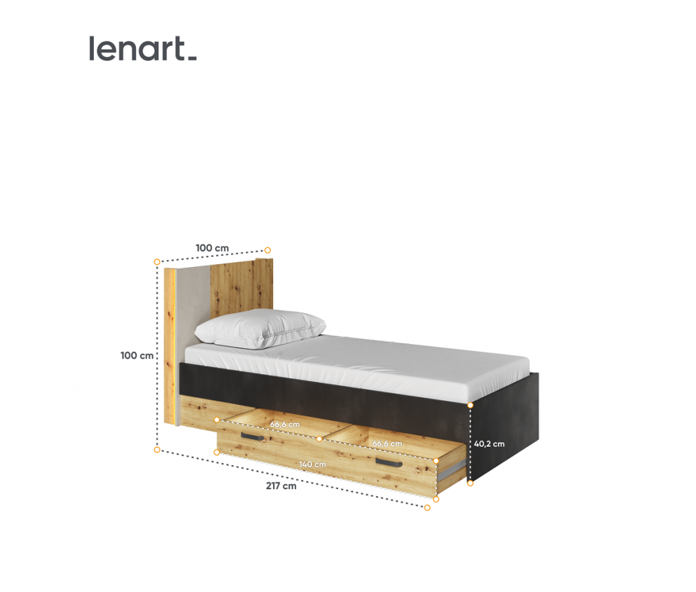 Łóżko 90 ze stelażem z oświetleniem QUBIC QB-12