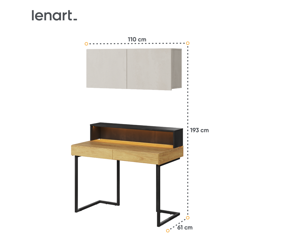 Biurko z nadstawką i szafką wiszącą TEEN FLEX SET-12B