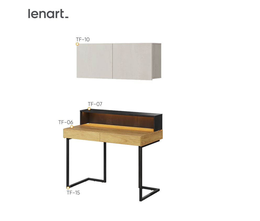 Biurko z nadstawką i szafką wiszącą TEEN FLEX SET-12B