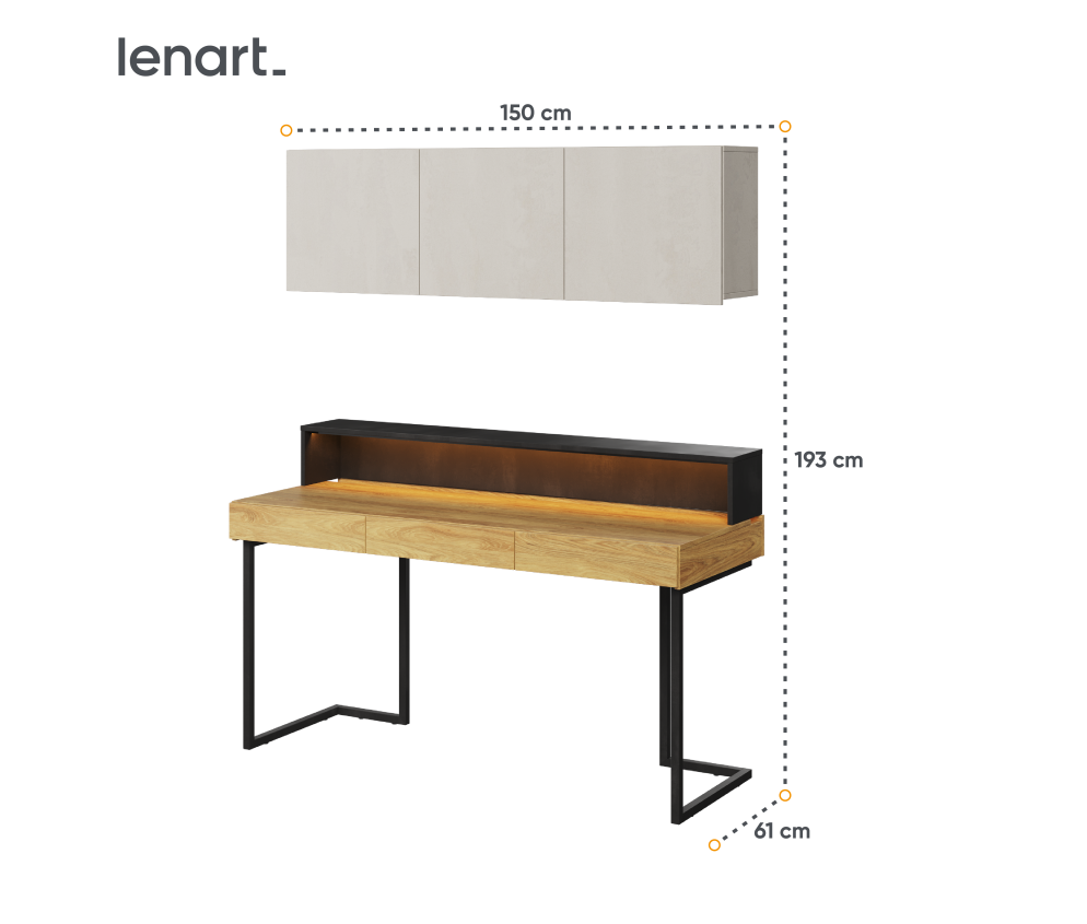 Biurko z nadstawką i szafką wiszącą TEEN FLEX SET-12A