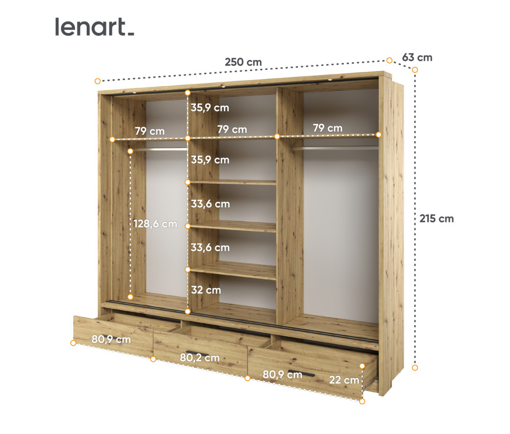 Szafa przesuwna z oświetleniem AR-01P-3L