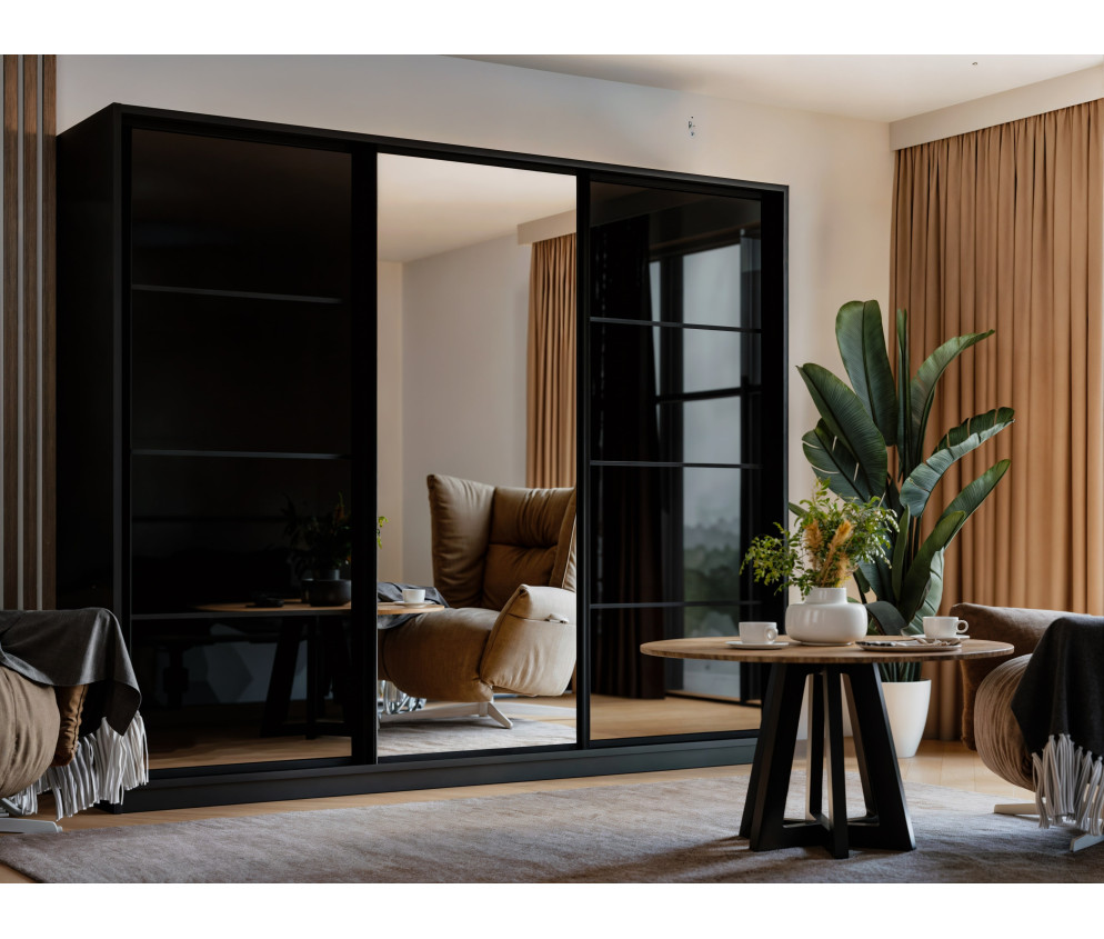 Szafa Przesuwna Porto 270 Czarny Połysk