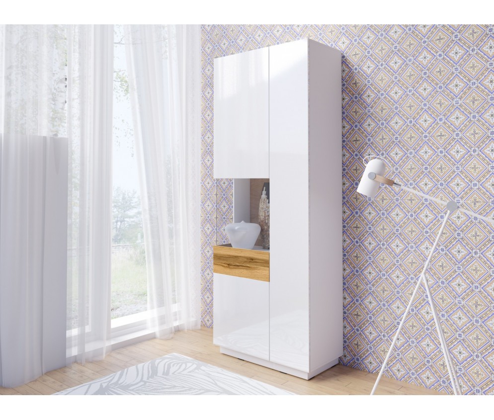 Witryna Lewa Keli 12 Biały+Biały Połysk+Dąb Wotan