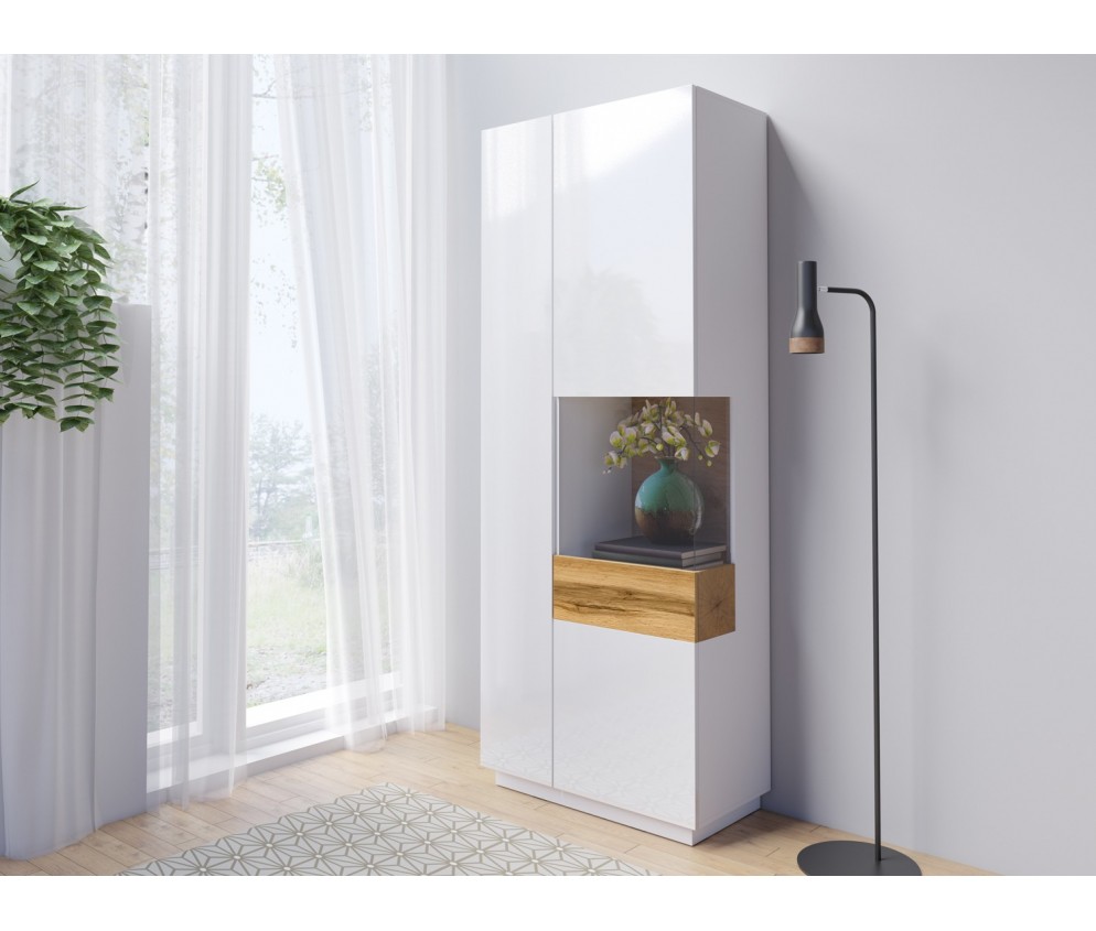 Witryna Prawa Keli 13 Biały+Biały Połysk+Dąb Wotan