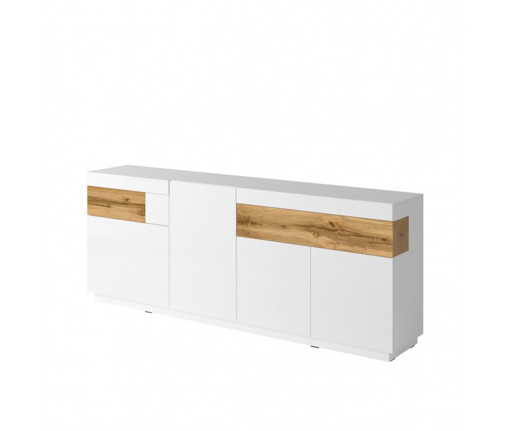 Komoda Keli 4D2S 25 Biały+Biały Połysk+Dąb Wotan