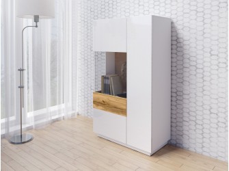 Komoda Keli wysoka 2D Lewa 42 Biały+Biały Połysk+Dąb Wotan