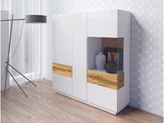 Komoda Keli wysoka 3D 46 Biały+Biały Połysk+Dąb Wotan