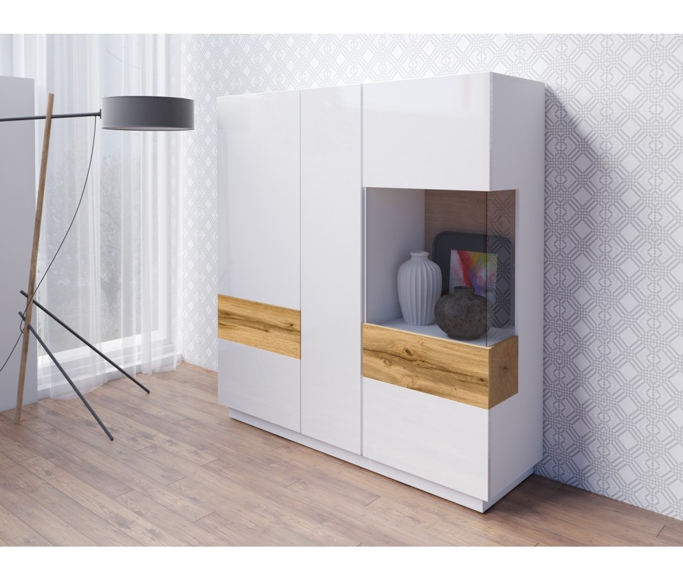 Komoda Keli wysoka 3D 46 Biały+Biały Połysk+Dąb Wotan